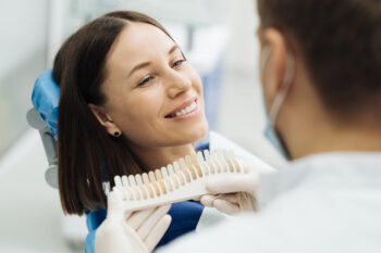 woman at dentist for a veneer consultation 